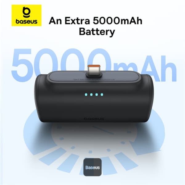 POWER BANK Baseus Compact, capacitate 5000mAh, 20W, conector integrat USB Type-C, negru, "P10068306113-00" - 6932172659509 — miniatură