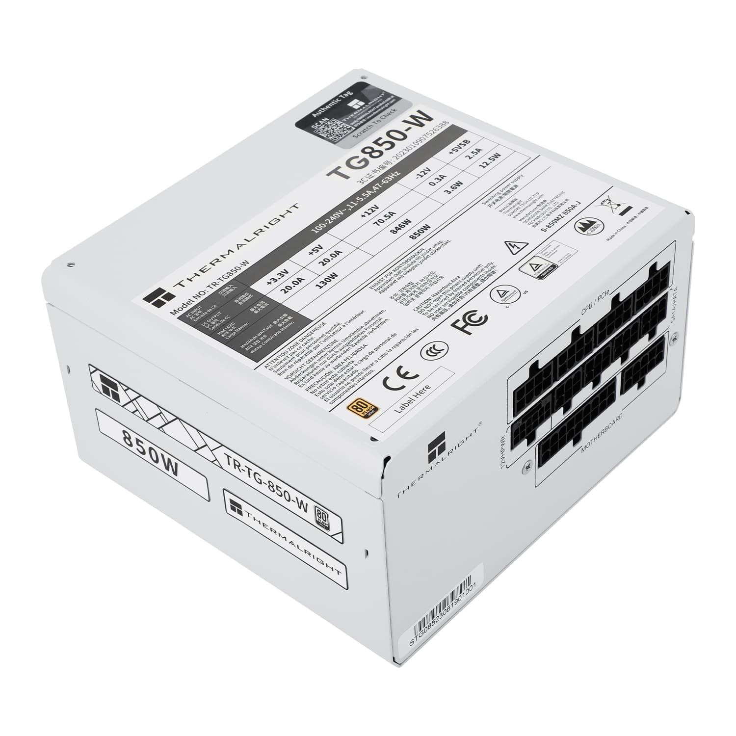 SURSA Thermalright "TR-KG850W", 850W, certificare 80 Plus Gold, modular, LLC, DC to DC, fan 120mm, alb, "TR-KG850W" — miniatură