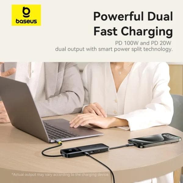 DOCKING Station Baseus Nomos Dual Fast Charging 6-in-1,conectare PC USB-C, 1 x USB 10G, cablu inclus 1 x USB-C (10Gbps si PD20W), 1 x USB 480Mbps, cablu inclus USB-C x 1 PD 100W, HDMIx1/4K/60Hz,gri "B00070902123-00" - 69321726 — miniatură