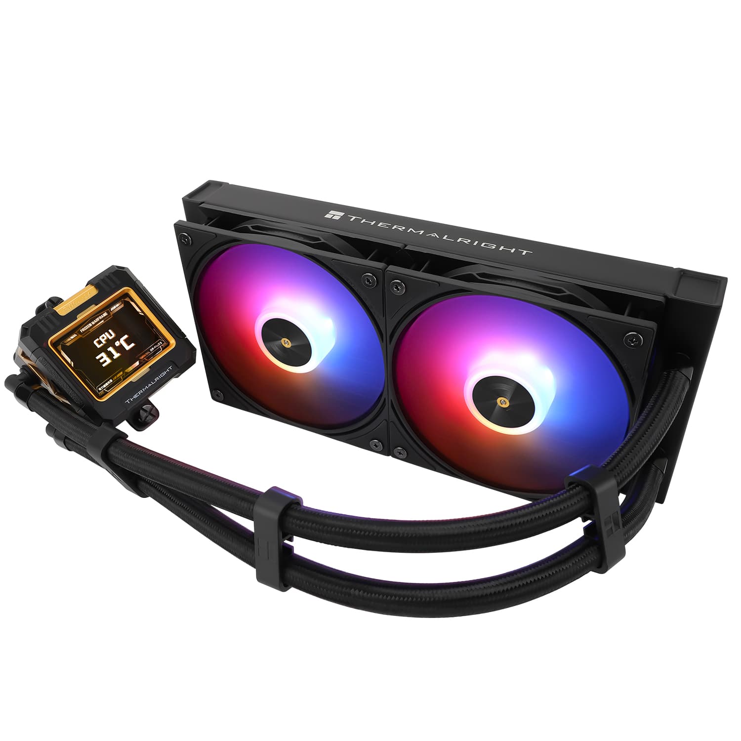 COOLER Thermalright "Frozen Warframe 240 Black Argb", skt. LGA1851, LGA 1700, AM4, AM5, racire cu lichid, 2 x 120mm, 2000 RPM, ARGB adresabil, negru "Frozen Warframe 240 Black Argb" — miniatură