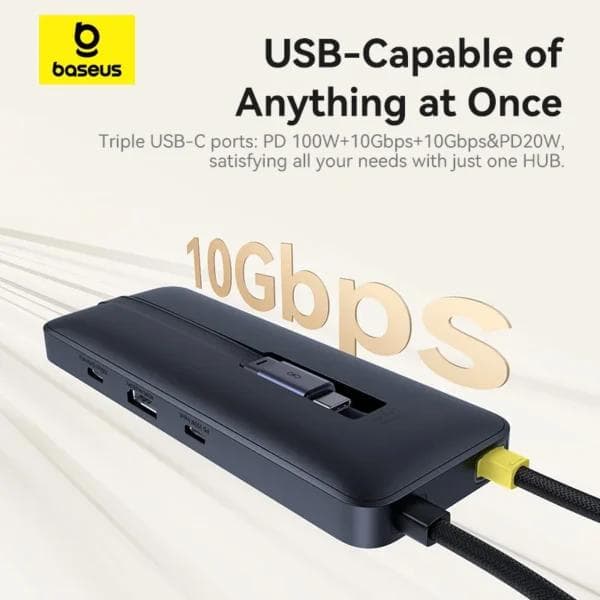 DOCKING Station Baseus Nomos Dual Fast Charging 6-in-1,conectare PC USB-C, 1 x USB 10G, cablu inclus 1 x USB-C (10Gbps si PD20W), 1 x USB 480Mbps, cablu inclus USB-C x 1 PD 100W, HDMIx1/4K/60Hz,gri "B00070902123-00" - 69321726 — miniatură