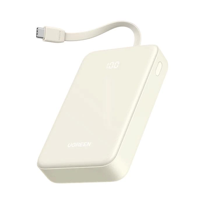 POWER BANK Ugreen, "PB505", 20W 20000mAh, 1 x USB Type-C output/input, 1 x USB, 1 x USB Type-C cablu integrat, bej, "35340" - 6941876233403 — miniatură