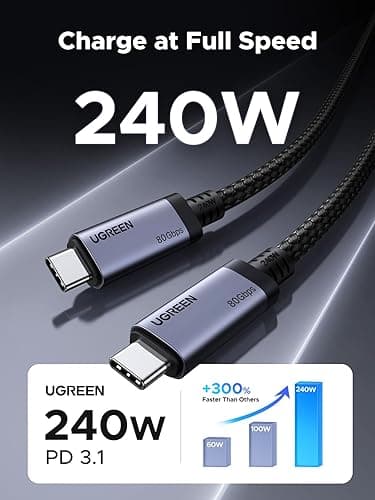 CABLU alimentare si date Ugreen, "L706", USB4 / Thunderbold Fast Charging Data Cable pt. smartphone, USB Type-C la USB Type-C 240W / 5A, braided, 1m, negru "65383" — miniatură