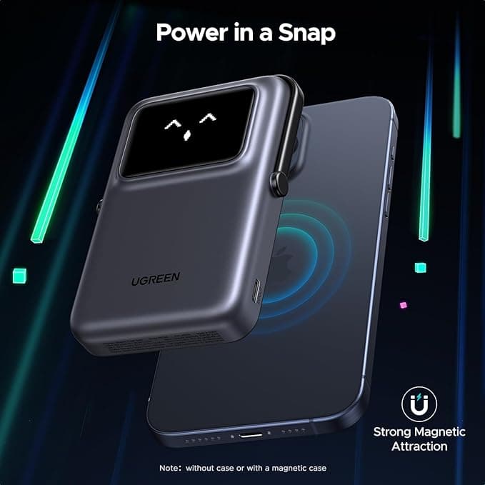 POWER BANK Ugreen "PB764", 10000mAh, 20W, prindere magnetica, wireless charging: Qi 2 15W max, 1 x USB Type-C input/output, gri "45329" — miniatură