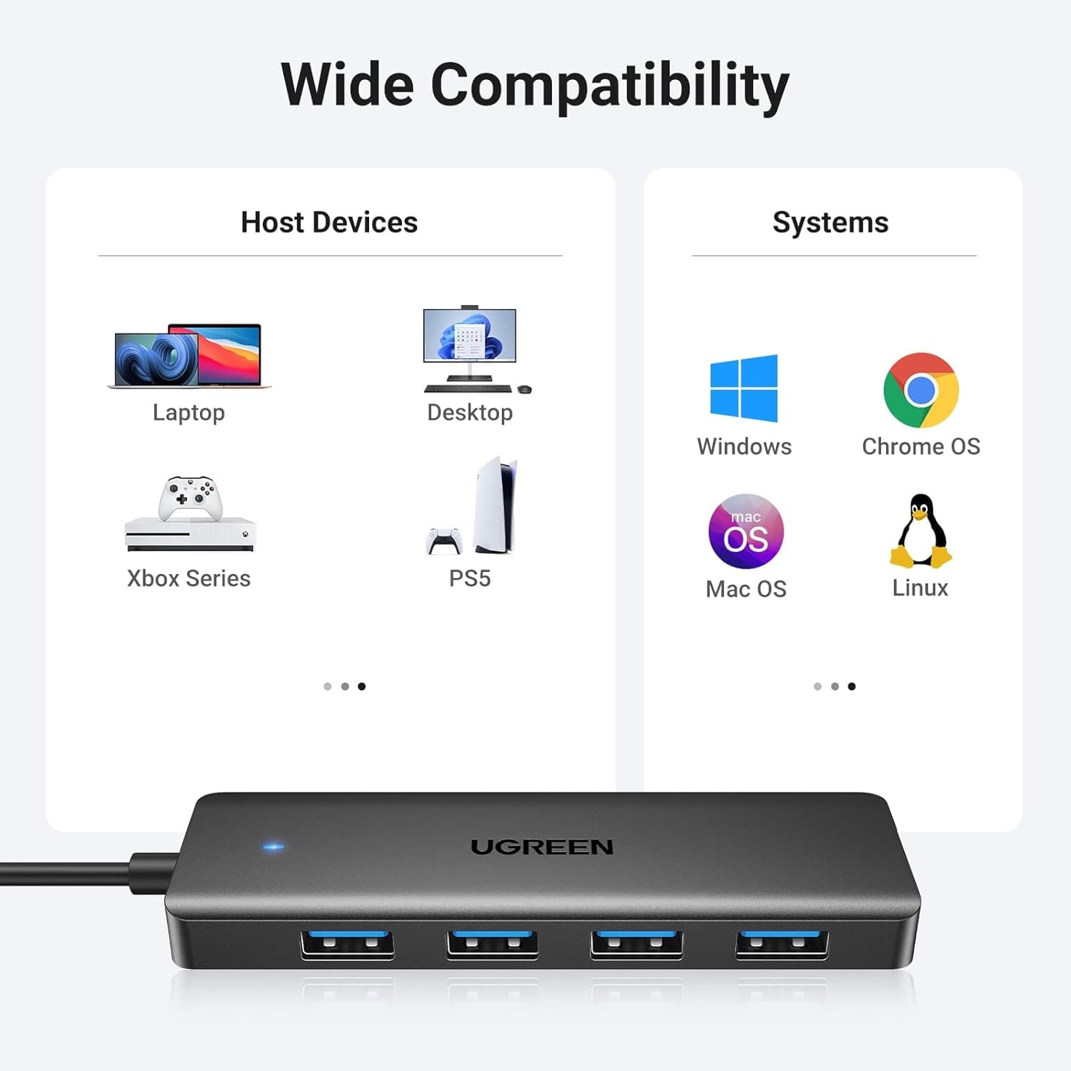 HUB extern Ugreen, "CM219" porturi USB: USB 3.0 x 4, conectare prin USB 3.0, aluminiu, lungime 60 cm, gri, "25946" - 6941876229468 — miniatură