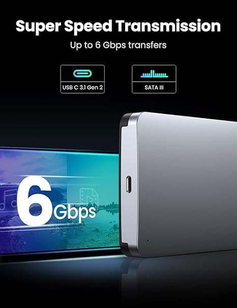 RACK extern Ugreen, "CM300" pt HDD si SSD SATA 2.5" conectare USB Type-C 3.1 max 6 Gbps, cablu inclus USB Type-C la USB Type-C, aluminiu, gri "70499" - 6957303874996 — miniatură