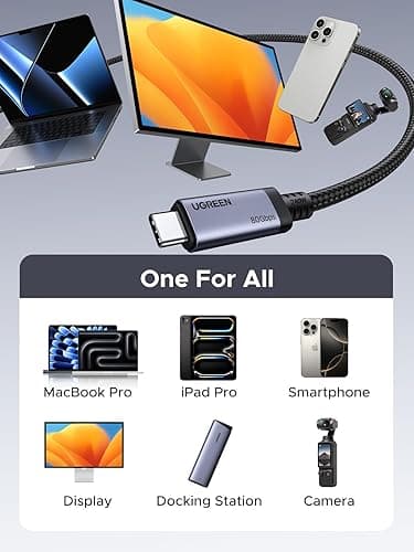 CABLU alimentare si date Ugreen, "L706", USB4 / Thunderbold Fast Charging Data Cable pt. smartphone, USB Type-C la USB Type-C 240W / 5A, braided, 1m, negru "65383" — miniatură