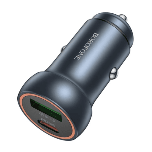 INCARCATOR auto Borofone "BZ34B", pt. bricheta auto, 1 x USB max.18W, 1 x USB Type-C max 30W, putere totala 30W, include cablu USB Type-C la Iphone Lightning de 1m, negru "6941991122392"