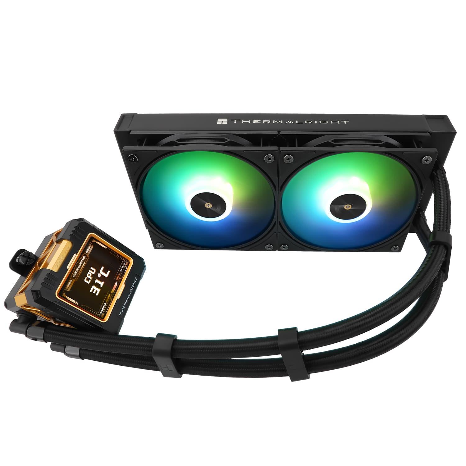 COOLER Thermalright "Frozen Warframe 240 Black Argb", skt. LGA1851, LGA 1700, AM4, AM5, racire cu lichid, 2 x 120mm, 2000 RPM, ARGB adresabil, negru "Frozen Warframe 240 Black Argb" — miniatură