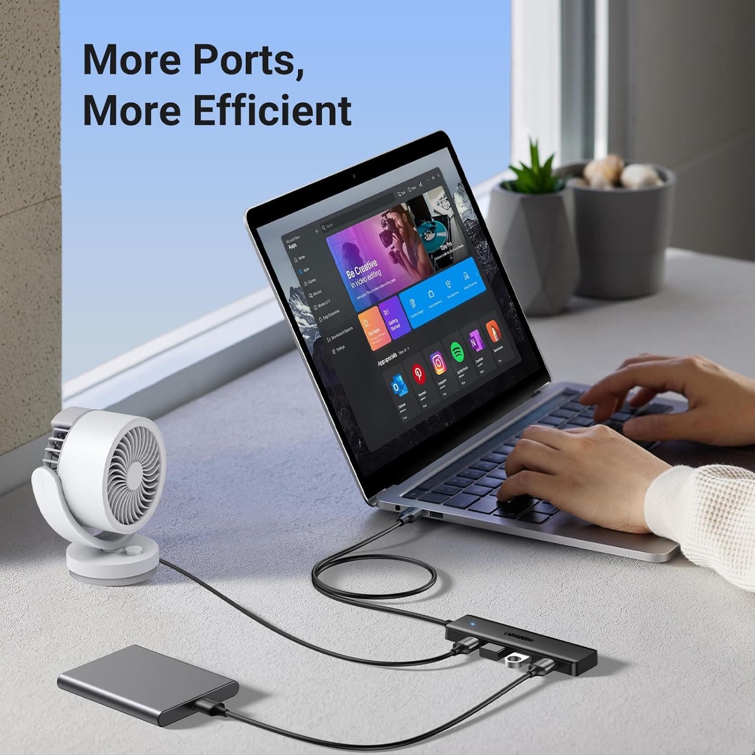 HUB extern Ugreen, "CM219" porturi USB: USB 3.0 x 4, conectare prin USB 3.0, aluminiu, lungime 60 cm, gri, "25946" - 6941876229468 — miniatură