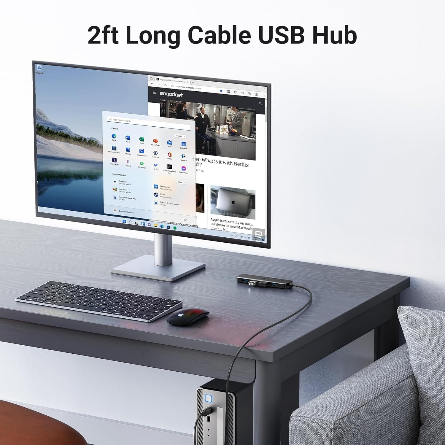 HUB extern Ugreen, "CM219" porturi USB: USB 3.0 x 4, conectare prin USB 3.0, aluminiu, lungime 60 cm, gri, "25946" - 6941876229468 — miniatură