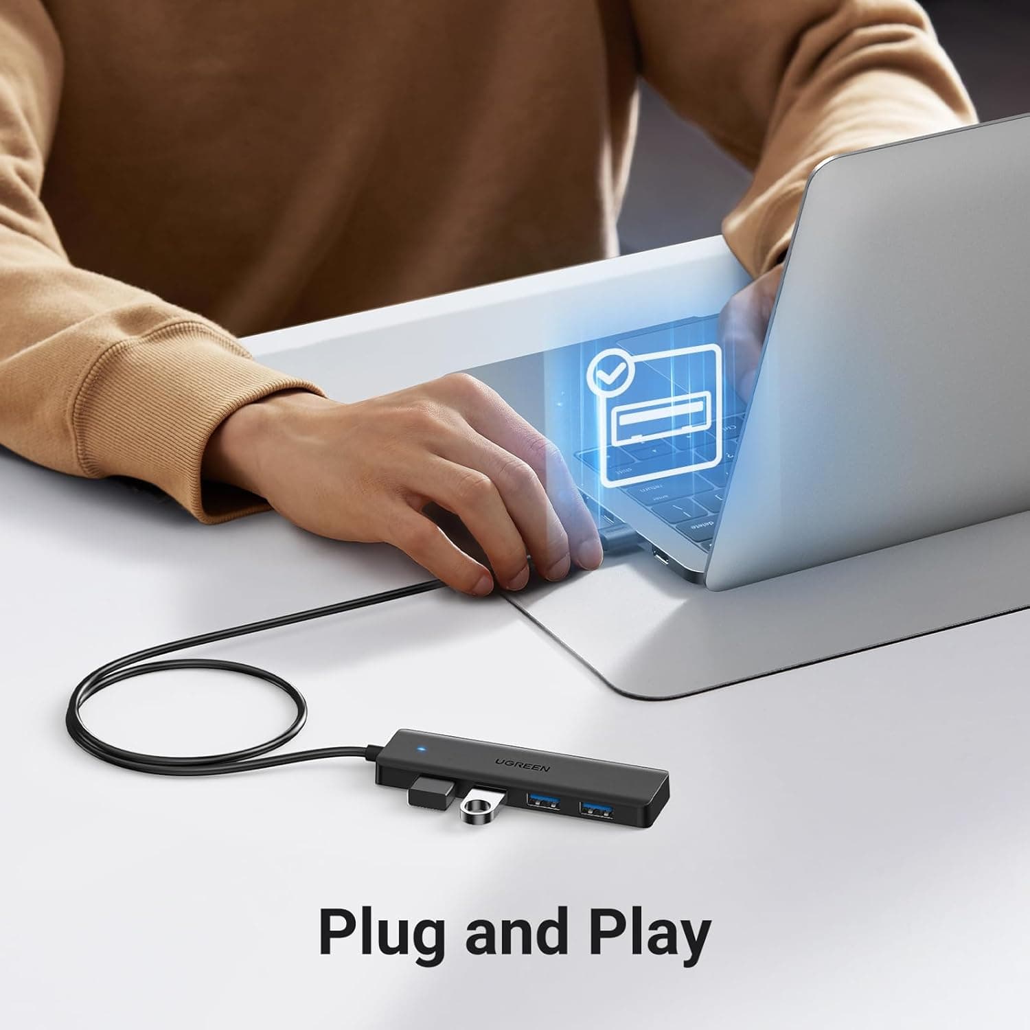HUB extern Ugreen, "CM219" porturi USB: USB 3.0 x 4, conectare prin USB 3.0, aluminiu, lungime 60 cm, gri, "25946" - 6941876229468 — miniatură