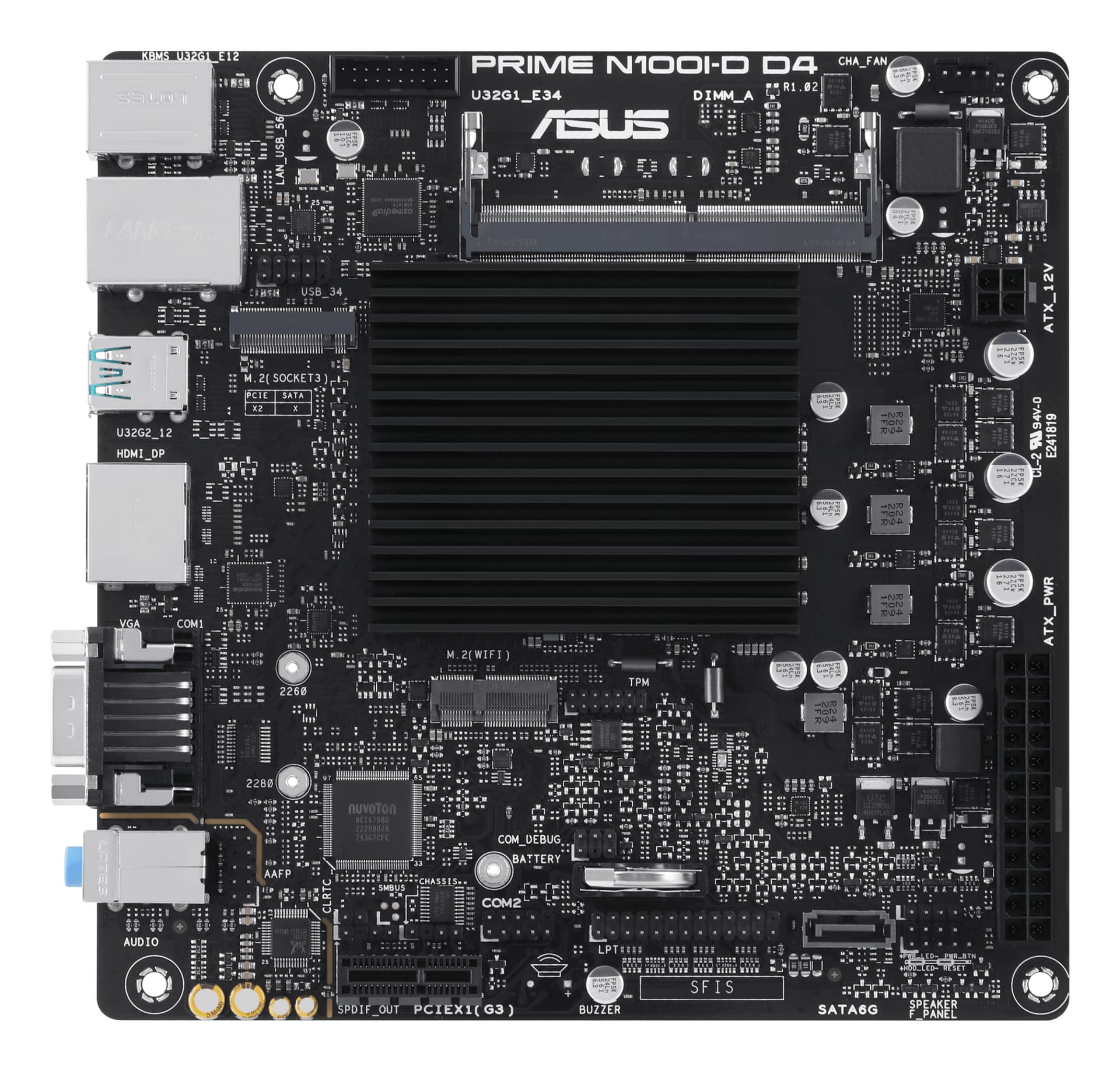 Placa de baza PRIME N100I-D D4-CSM | N100, Intel SoC, DDR4, M.2, SATA, USB 3.2 gen.2, m-ITX "90MB1F70-M0EAYC" — miniatură