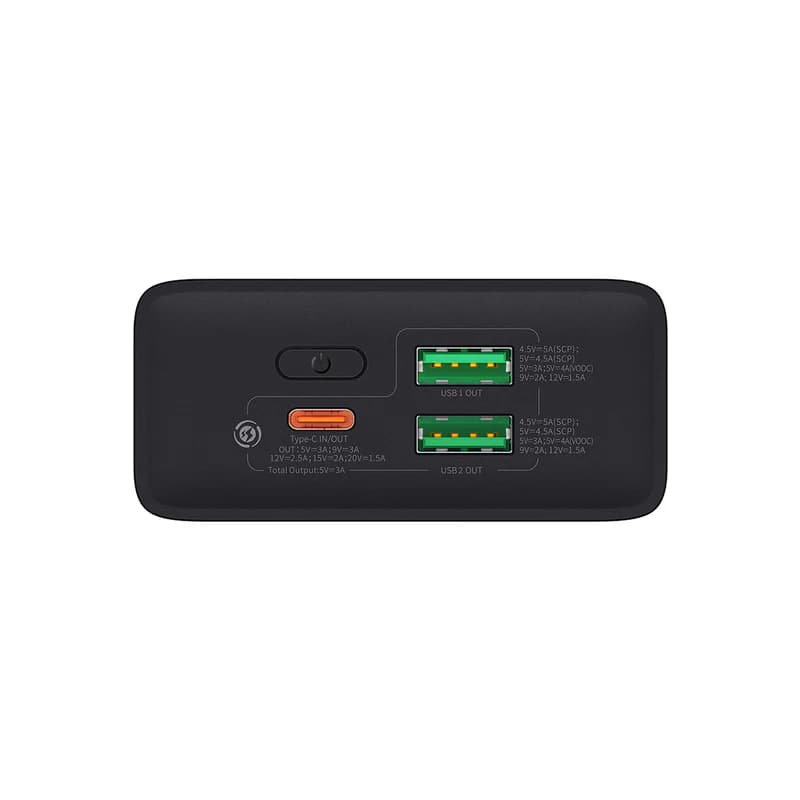 POWER BANK Baseus Adaman2, display, capacitate 20000mAh, 30W, 1 x USB Type-C, 2 x USB, total 5V/3A, include cablu USB la USB Type-C de 30 cm, negru, "PPAD050101" - 6932172613563 — miniatură