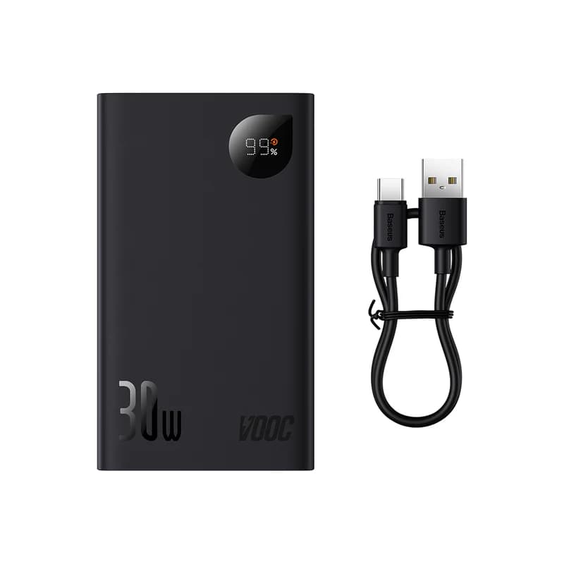 POWER BANK Baseus Adaman2, display, capacitate 20000mAh, 30W, 1 x USB Type-C, 2 x USB, total 5V/3A, include cablu USB la USB Type-C de 30 cm, negru, "PPAD050101" - 6932172613563 — miniatură