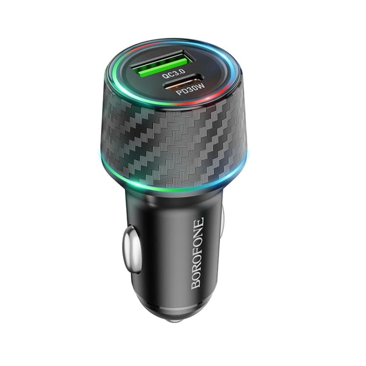 INCARCATOR auto Borofone "BZ21", pt. bricheta auto, 1 x USB max.18W, 1 x USB Type-C max 30W, negru "6941991101175" — miniatură