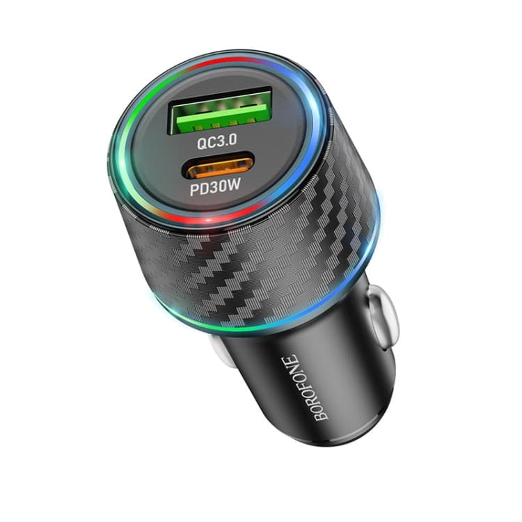 INCARCATOR auto Borofone "BZ21", pt. bricheta auto, 1 x USB max.18W, 1 x USB Type-C max 30W, negru "6941991101175"