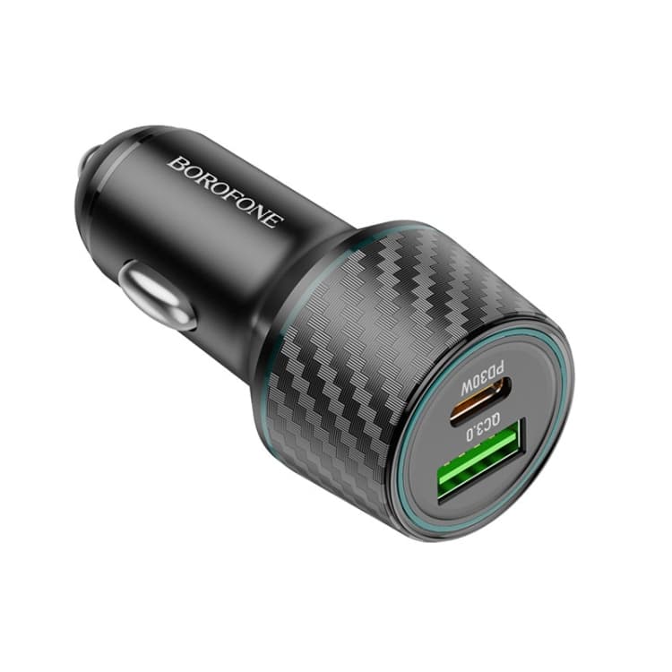 INCARCATOR auto Borofone "BZ21", pt. bricheta auto, 1 x USB max.18W, 1 x USB Type-C max 30W, negru "6941991101175" — miniatură