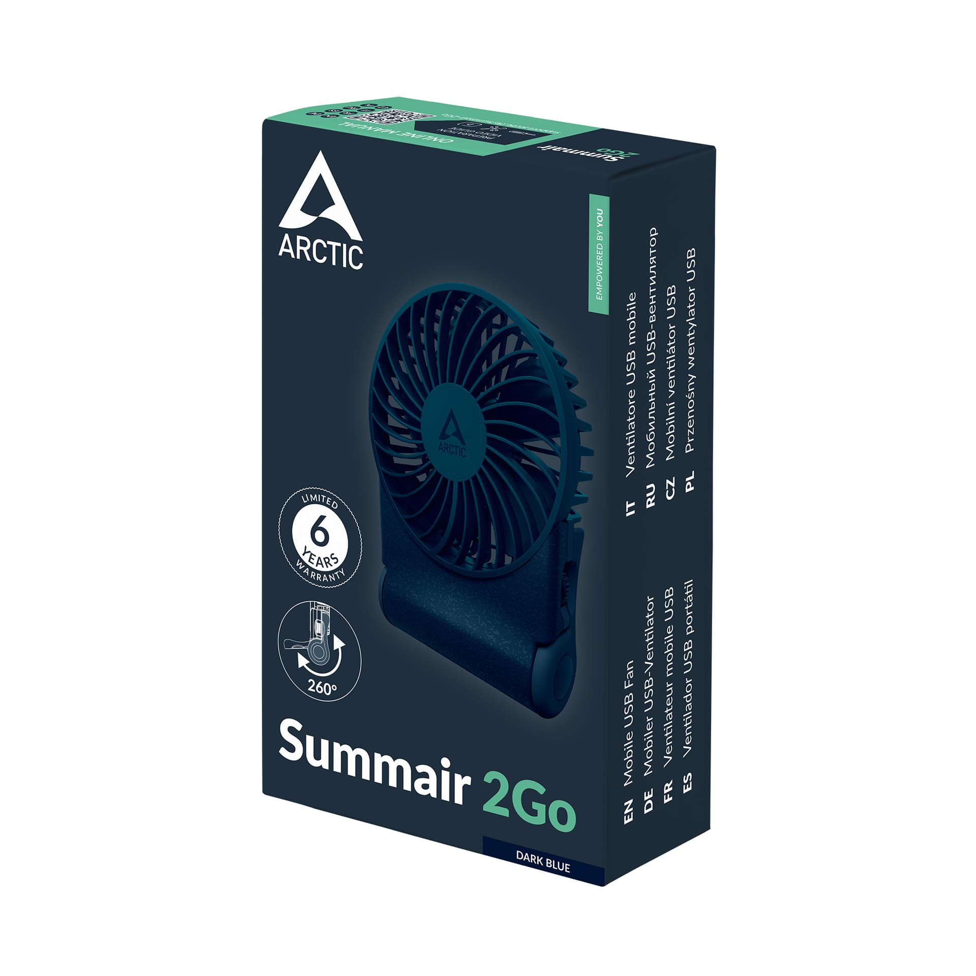 VENTILATOR birou ARCTIC "Summair 2Go" 91mm, 5W, 600-4000RPM, portabil, pliabil, alimentare USB, acumulator 5.000mAh, pana la 74 de ore, cablu USBA-C 1.2m inclus, albastru, "AEBRZ00028A" — miniatură