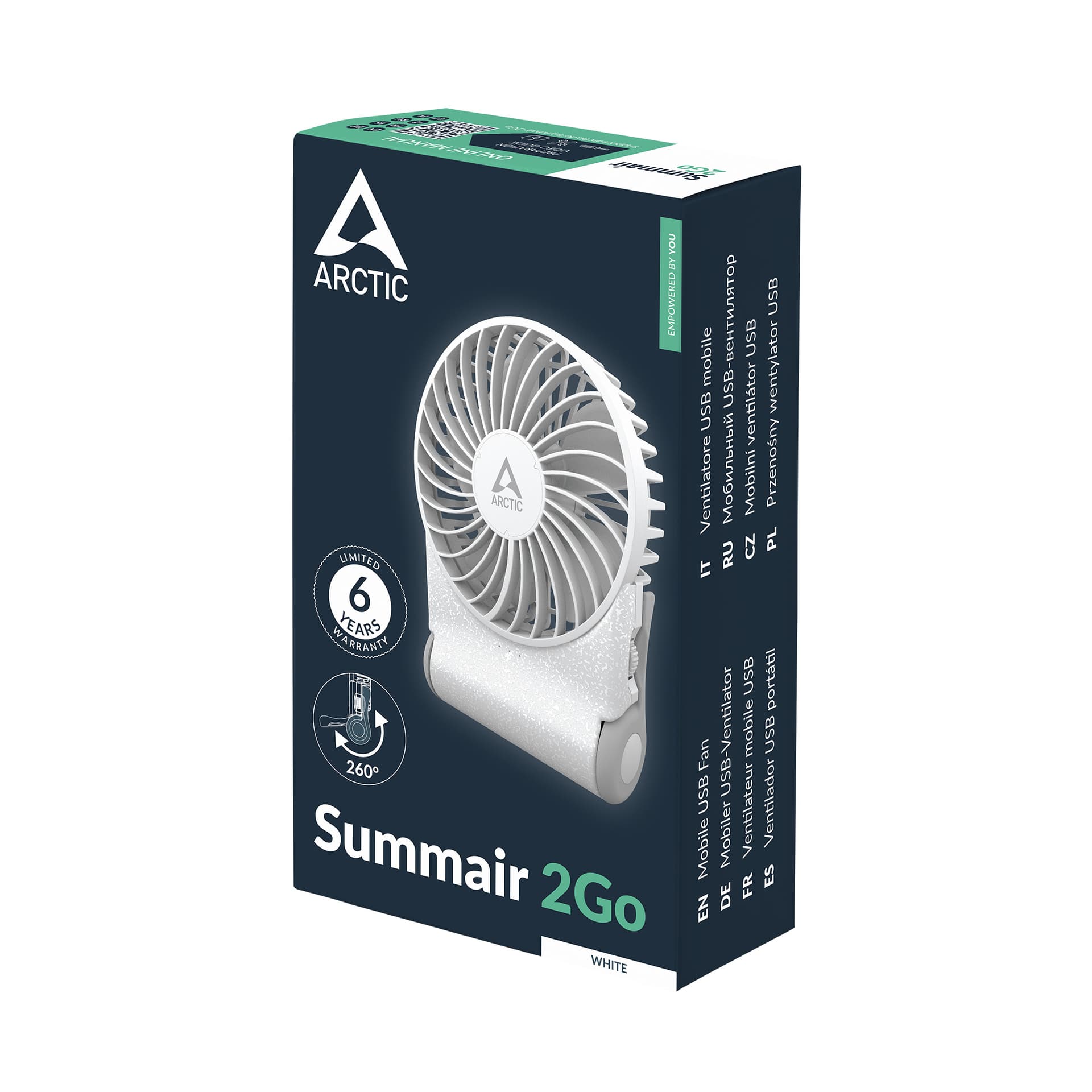 VENTILATOR birou ARCTIC "Summair 2Go" 91mm, 5W, 600-4000RPM, portabil, pliabil, alimentare USB, acumulator 5.000mAh, pana la 74 de ore, cablu USBA-C 1.2m inclus, alb, "AEBRZ00029A" — miniatură