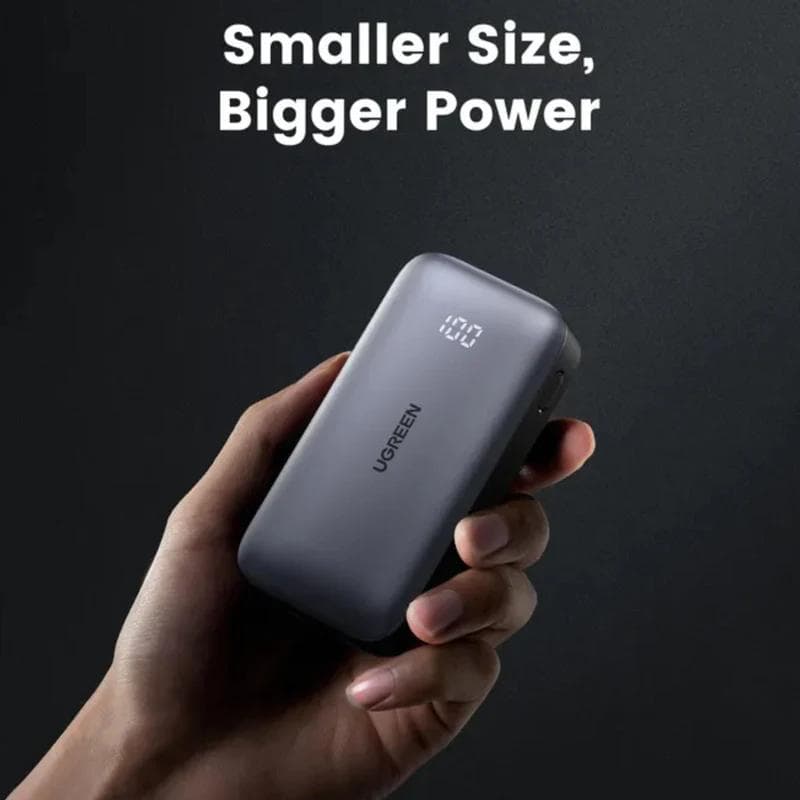 POWER BANK Ugreen, "PB502", 10000mAh, 30W, 1 x USB Type-C input/output, 1 x USB, display, gri, "25185" - 6941876221851 — miniatură
