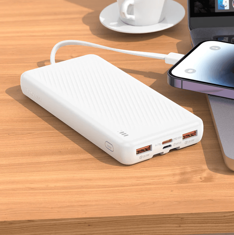 POWER BANK Borofone "BJ57", 10000mAh, 22.5W, 2 x USB; 1 x USB Type-C, include cablu USB Type-C si Iphone Lightning, total 5V/2A, alb "6941991111853"