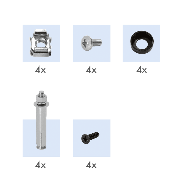 SUPORT 19" LOGILINK 2U, montare sub birou/ pe perete, otel SPCC, sarcina maxima 10 Kg, contine: 4xM6 set fixare, 4xM6 ancore perete, 4xM6 suruburi lemn, negru, "WB0012" — miniatură