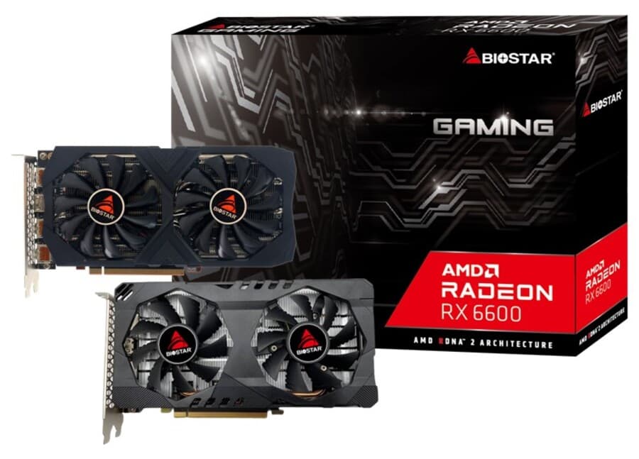 Placa video Biostar "AMD Radeon RX 6600", 8GB GDDR6, 128 bit, PCI-E 4.0, 3 x DisplayPort 1.4a, 1 x HDMI 2.1, racire activa 2 x fan, "VA6606RM81" — miniatură