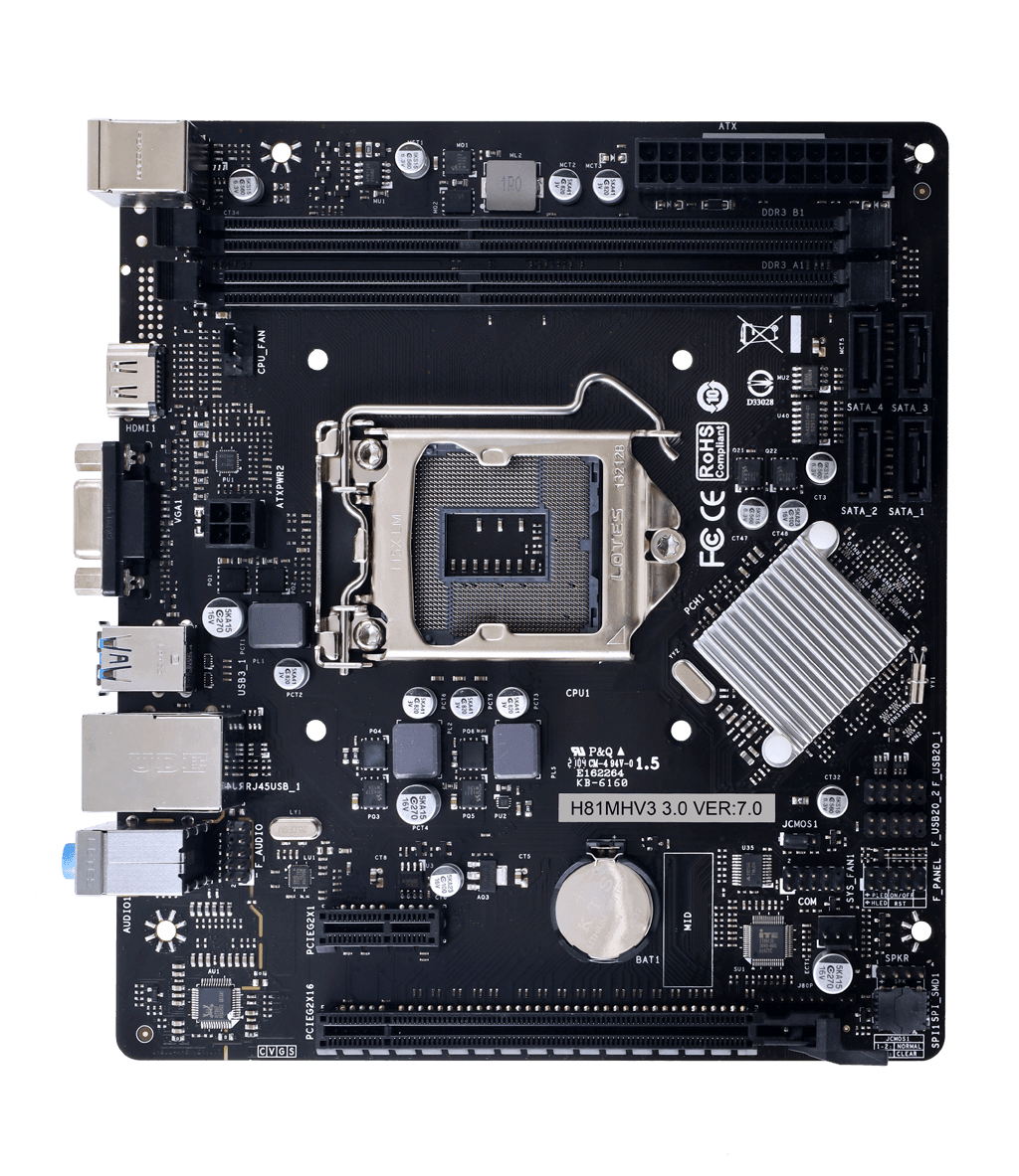 Placa de baza Biostar "H81MHV3 3.0", skt. LGA 1150, chipset Intel H81, mATX, 2 x DDR3 max. 16 GB, USB 3.0, 4 x SATA, PCIe 2.0, HDMI, VGA, "H81MHV3 3.0" — miniatură