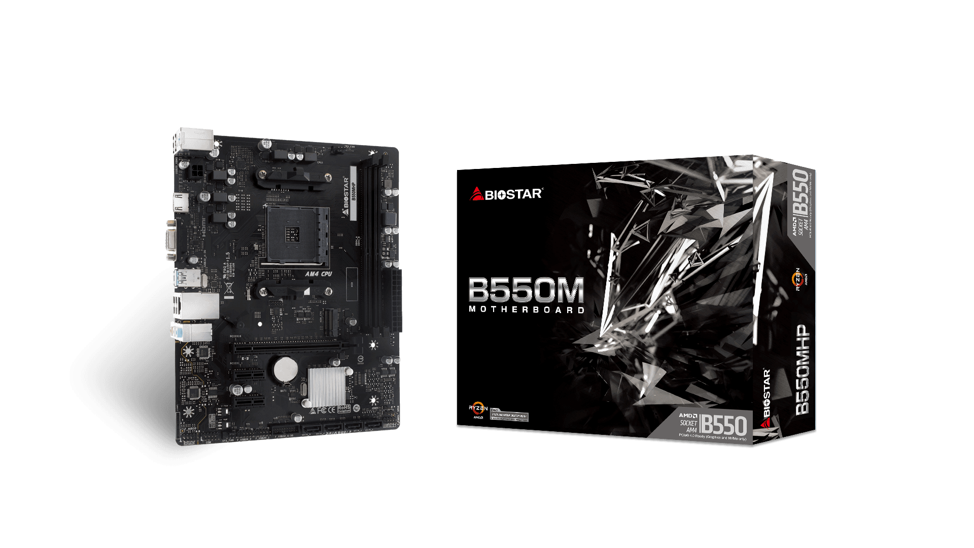 Placa de baza Biostar "B550MHP", skt. AM4, chipset AMD B550, mATX, 2 x DDR4 max 64 GB, USB 3.2 gen1, 4 x SATA, 1 x M.2, PCIe 4.0, HDMI, VGA, "B550MHP" — miniatură