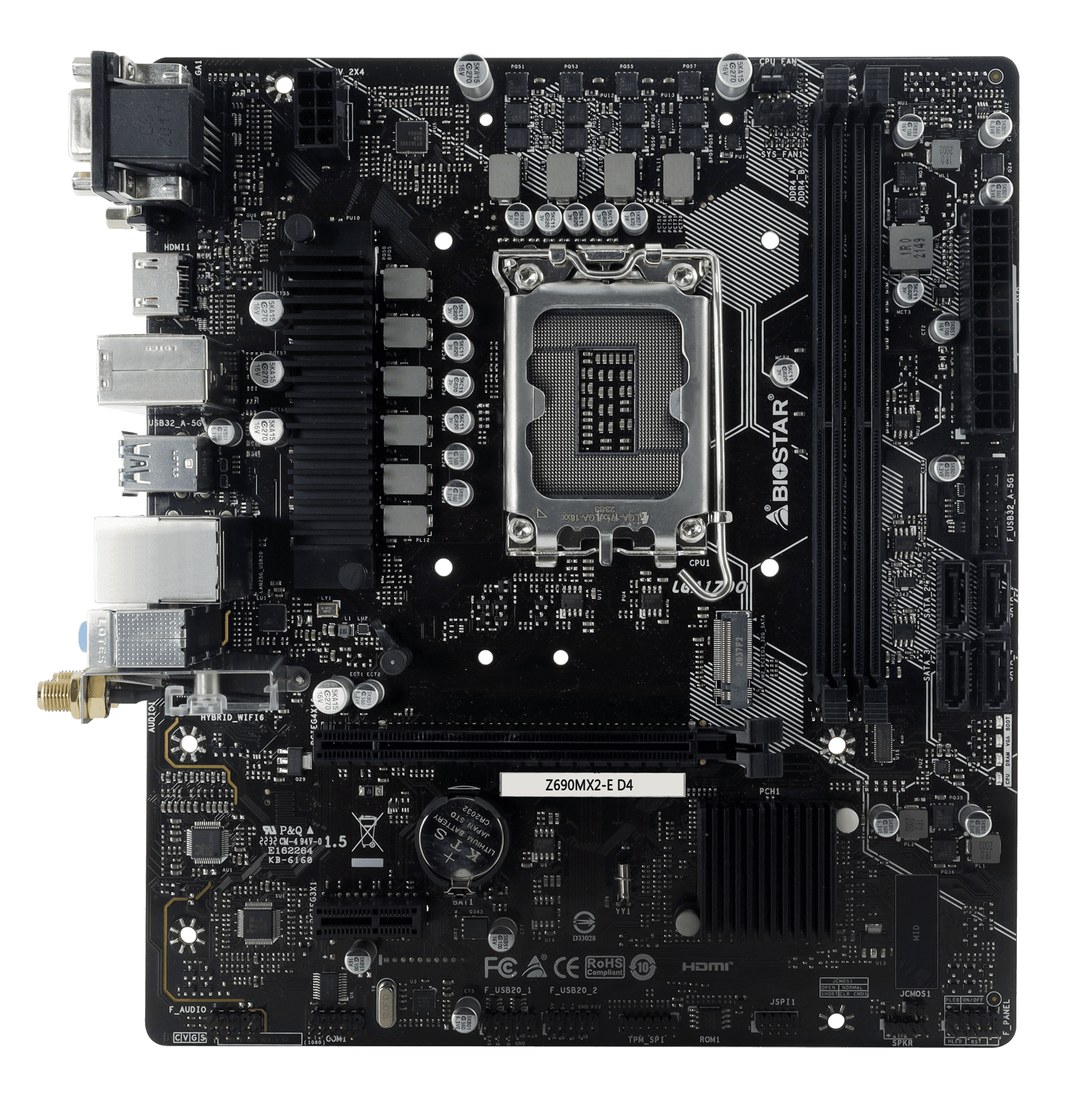 Placa de baza Biostar "Z690MX2E D4", skt. LGA 1700, chipset Intel Z690, mATX, 2 x DDR4 max. 64 GB, USB 3.2 gen 1, 4 x SATA, 1 x M.2, PCIe 4.0, HDMI, VGA+DVI, "Z690MX2E D4" — miniatură