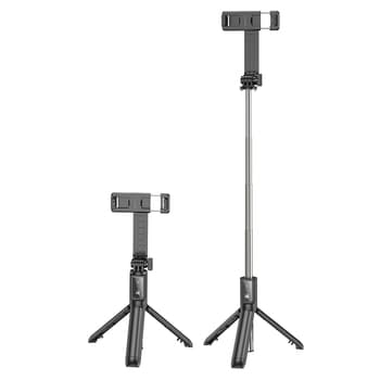 SUPORT Telefon Borofone cu selfie stick, dimensiuni strans 46x32x185mm extins maxim 700mm, baterie 70mAh, negru "6941991104329"