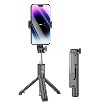 SUPORT Telefon Borofone cu selfie stick, dimensiuni strans 46x32x185mm extins maxim 700mm, baterie 70mAh, negru "6941991104329" — miniatură