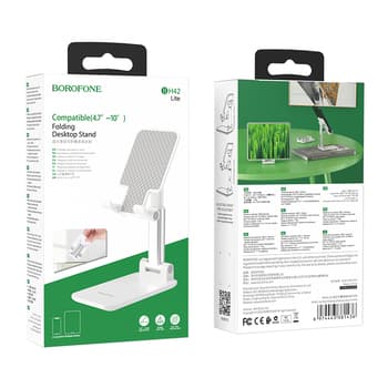 SUPORT Telefon Borofone "BH42", pliabil 65*110*28mm; extins 65*110*165mm, metalic, alb "6974443381436" — miniatură