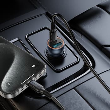 INCARCATOR auto Borofone "BZ32A", pt. bricheta auto, 1 x USB max.18W, 1 x USB Type-C max 30W, gri "6941991118579" — miniatură