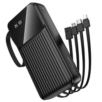 POWER BANK Borofone "BJ76A", 20000mAh, 15W, 2 x USB; 1 x USB Type-C, include cablu : USB Type-C, Iphone Lightning, microUSB si USB-A total 5V/2A, negru "6941991120053" — miniatură