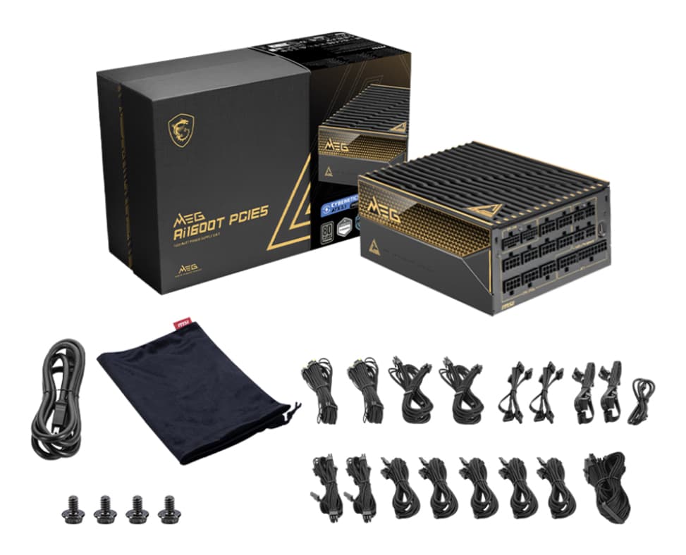 Sursa MSI MEG Ai1600T PCIE5, 1600 W, ATX, 80+ Gold, PCIe 5.1, Full Modulara, Negru "MEG Ai1600T PCIE5" — miniatură