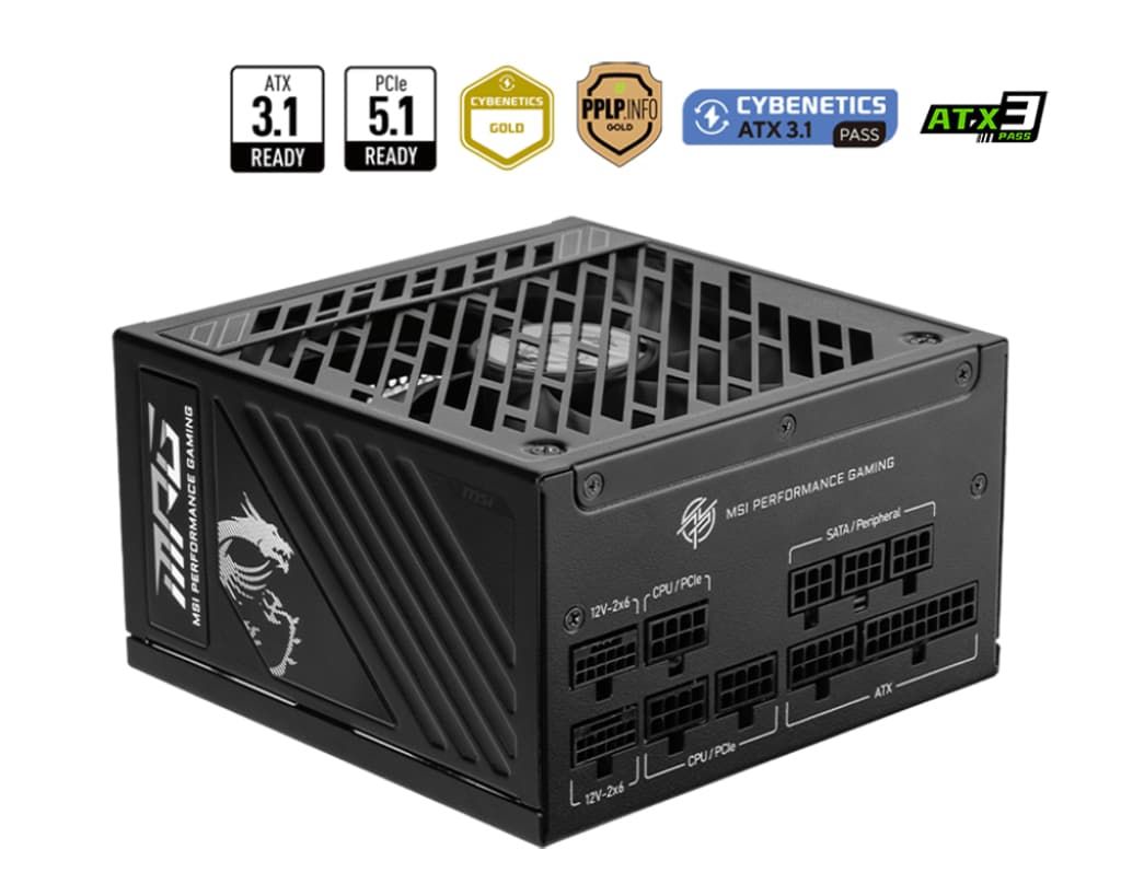 Sursa MSI MPG A1250GS PCIE5, 1250 W, ATX, 80+ Gold, PCIe 5.1, Full Modulara, Negru "MPG A1250GS PCIE5" — miniatură