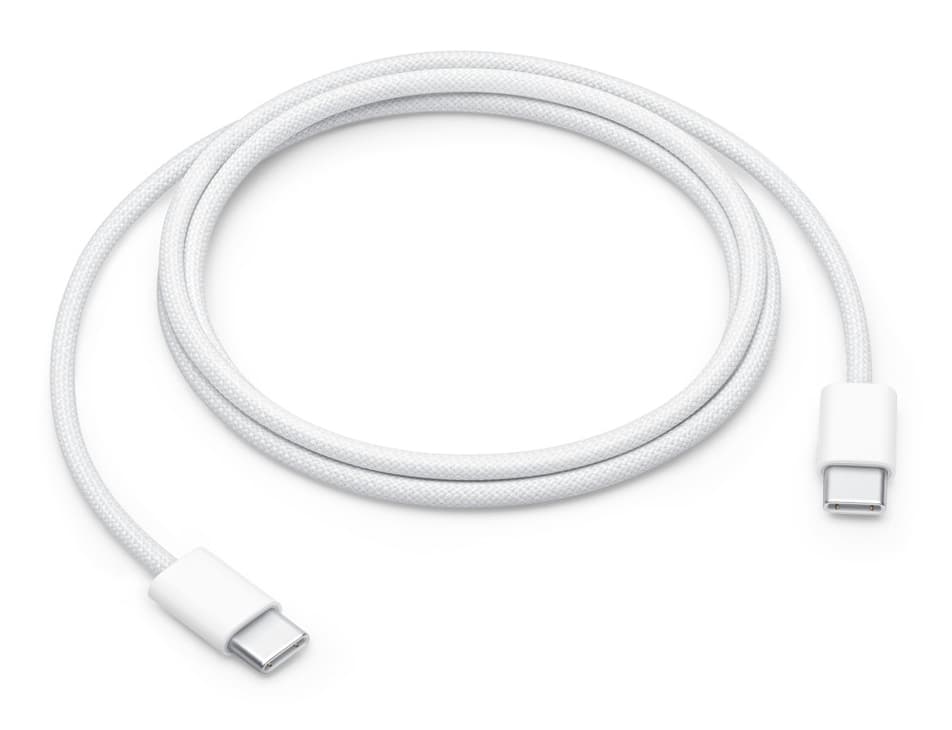 USB 2.0 charging cable, USB-C plug > USB-C plug (white, 1 meter, sleeved, charging with up to 60 watts) "MW493"