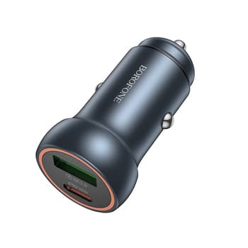 INCARCATOR auto Borofone "BZ32A", pt. bricheta auto, 1 x USB max.18W, 1 x USB Type-C max 30W, gri "6941991118579" — miniatură