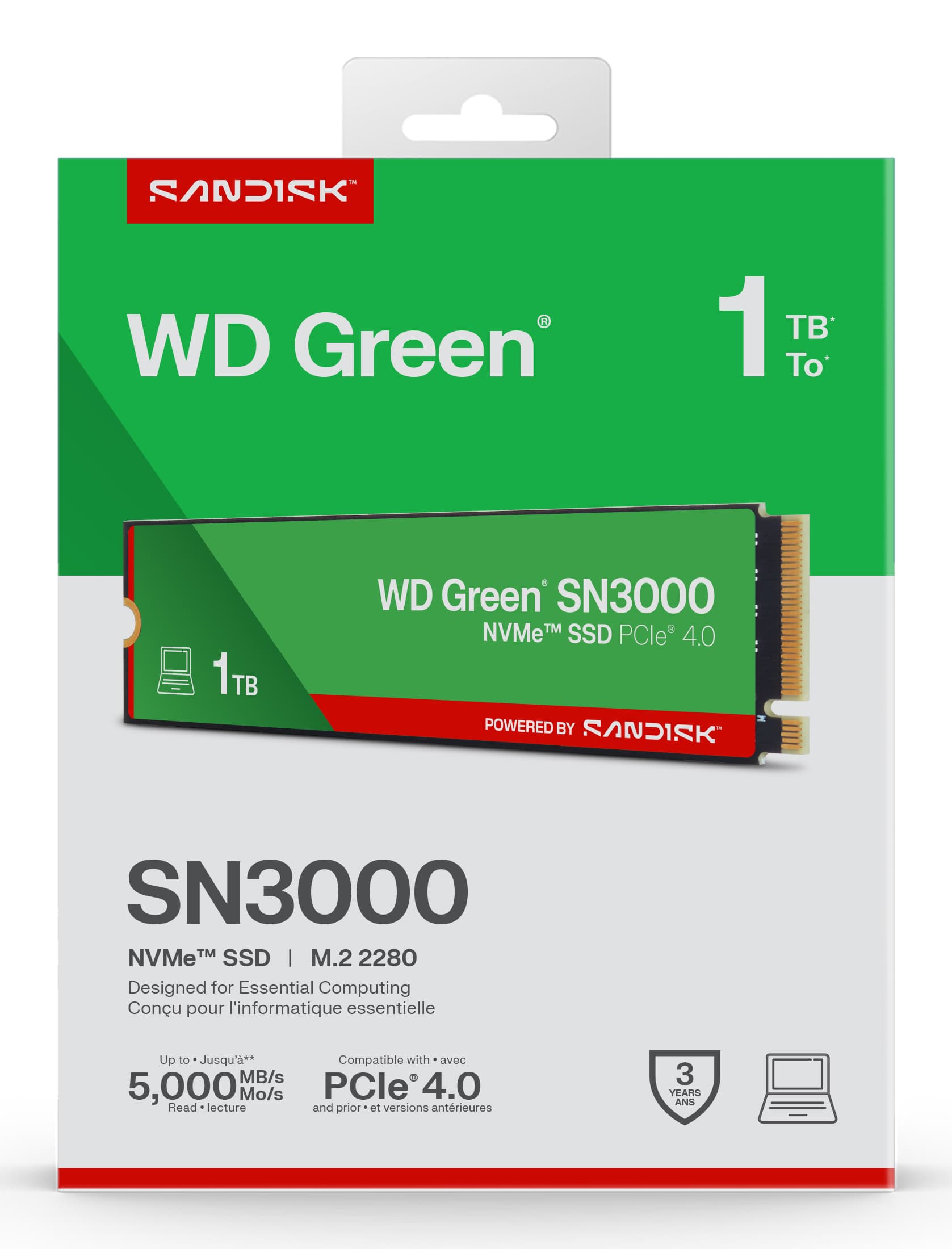 SSD PCIE G4 M.2 NVME 1TB/GREEN SN3000 WDS100T4G0E WDC "WDS100T4G0E" — miniatură