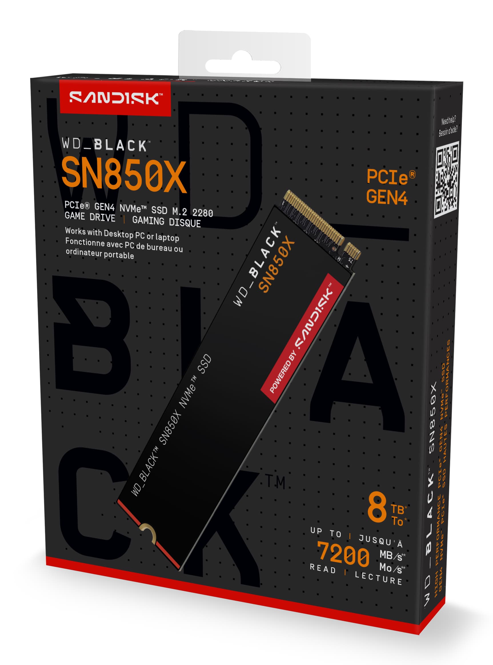 SSD PCIE G4 M.2 8TB/BLACK SN850X WDS800T2X0E WDC "WDS800T2X0E" — miniatură