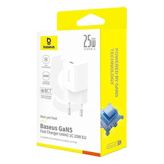 INCARCATOR retea Baseus GaN5 mini, Quick Charge 25W, 1 x USB Type-C, alb "P10110909213-00" - 6932172658205 — miniatură