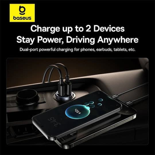 INCARCATOR auto Baseus Tiny Star, Quick Charge 30W, 1 x USB Type-C, 1 x USB, negru "C00035001121-02" - 6932172677206 — miniatură