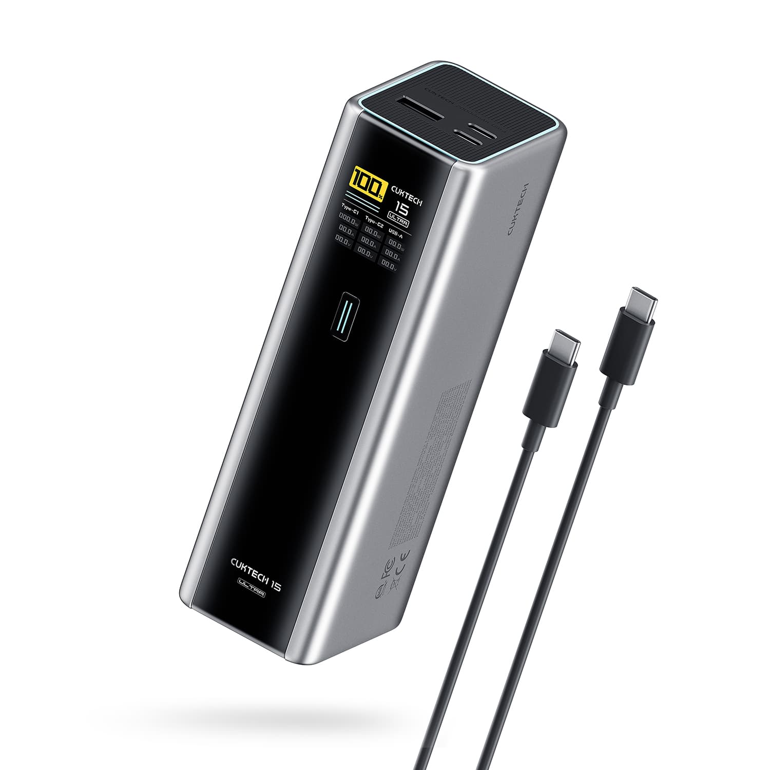 POWER BANK Cuktech P+ Series 2C1A, 20000mAh, PD 3.1, 210W, 1 x USB; 2 x USB Type-C, digital display pt. status baterie, gri "CKPB200UGLGR"