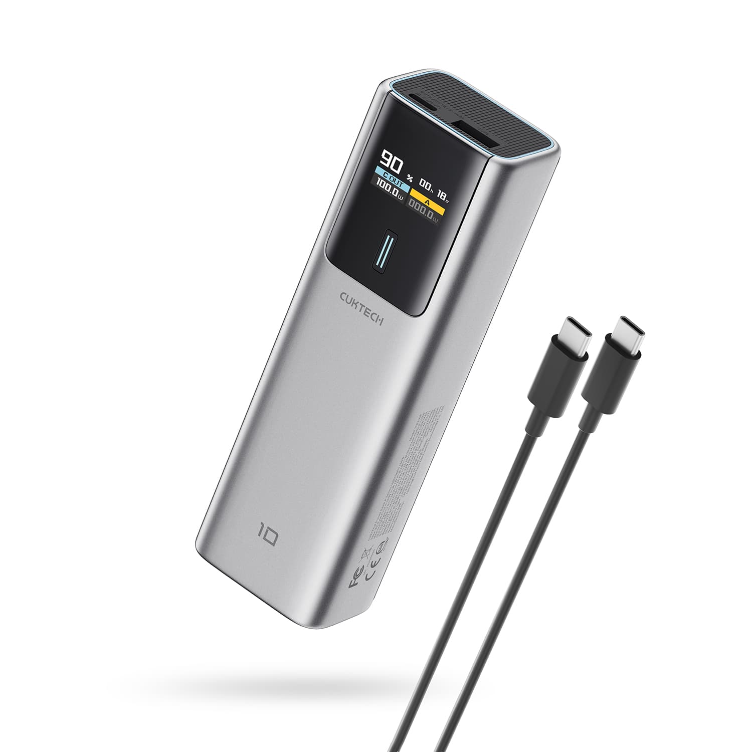 POWER BANK Cuktech P+ Series 1C1A, 10000mAh, 150W, 1 x USB; 1 x USB Type-C, digital display pt. status baterie, gri "CKPB100PGLBK"