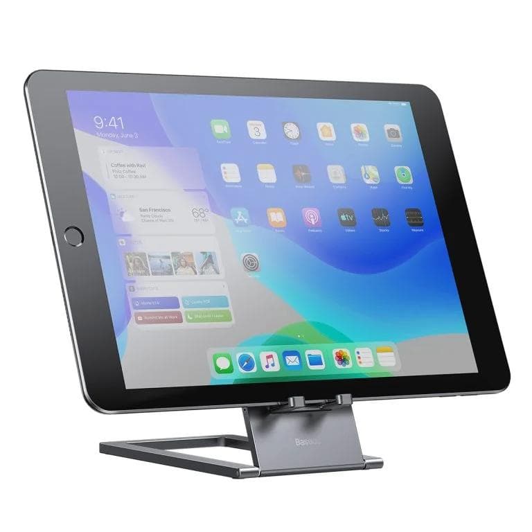 STAND Baseus smartphone sau tableta, pliabil, aliaj zinc, dimensiuni: 139.6*81*5.6 mm, gri "LUKP000013" - 6932172605896 — miniatură
