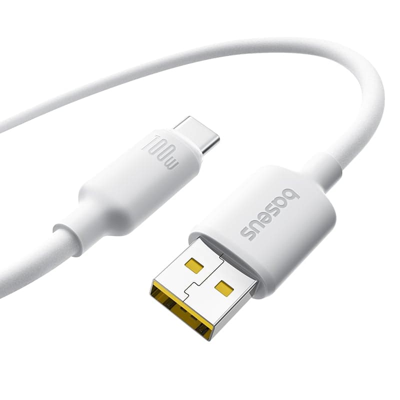CABLU alimentare si date Baseus, Fast Charging Data Cable pt. smartphone, USB la USB Type-C 100W, silicon, 2m, alb "E0426805" - 6932172693671