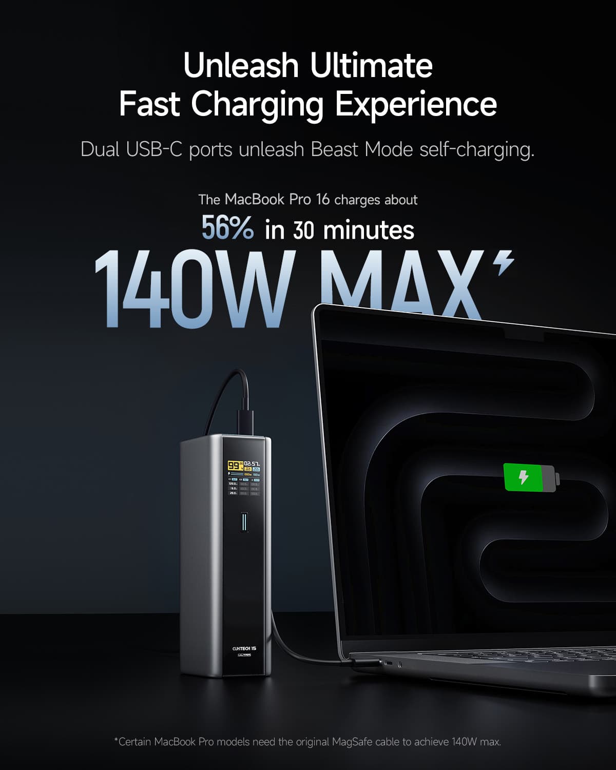 POWER BANK Cuktech P+ Series 2C1A, 20000mAh, PD 3.1, 210W, 1 x USB; 2 x USB Type-C, digital display pt. status baterie, gri "CKPB200UGLGR" — miniatură