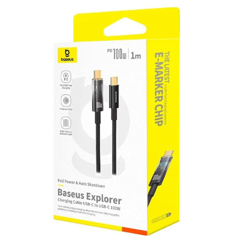 CABLU alimentare si date Baseus Explorer, Fast Charging Data Cable pt. smartphone, USB Type-C la USB Type-C 100W, oprire automata incarcare, braided, 1m, negru "P10319703111-00" - 6932172660611 — miniatură